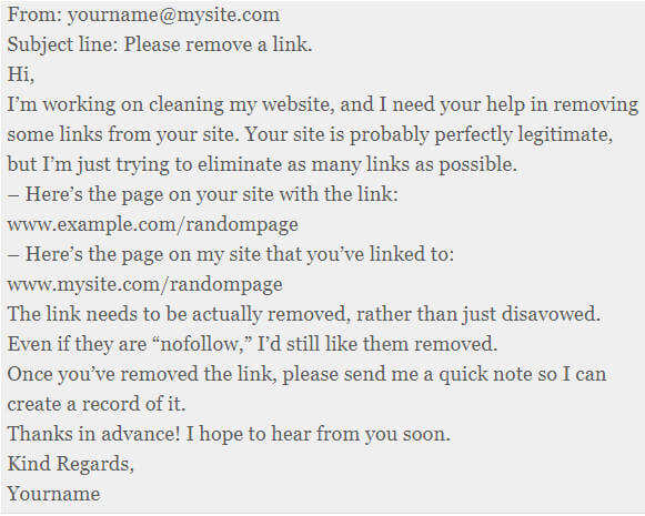 An example of an email to webmaster